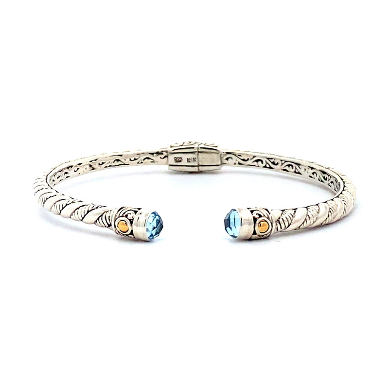 Blue Topaz Bangle Bracelet Sterling Silver 18KT Gold