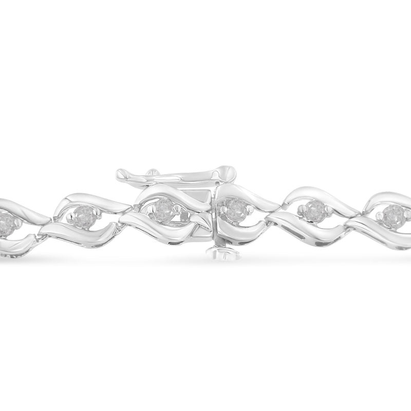 .925 Sterling Silver 1/2 Cttw Rose Cut Diamond Almond Shape Link Tennis Bracelet (I-J Color, I3 Clarity) - 7”
