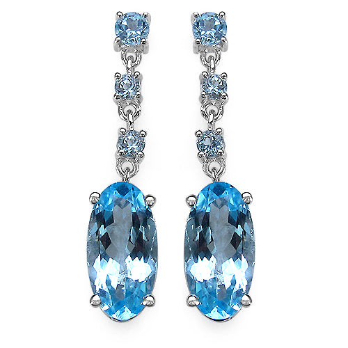 13.90 Carat Genuine Blue Topaz Sterling Silver Earrings