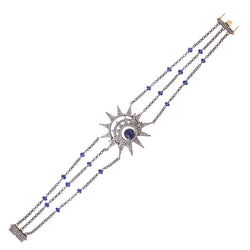 18k Gold 925 Silver 7.65ct Sapphire & Pave Diamond Chain Bracelet Jewelry Gift