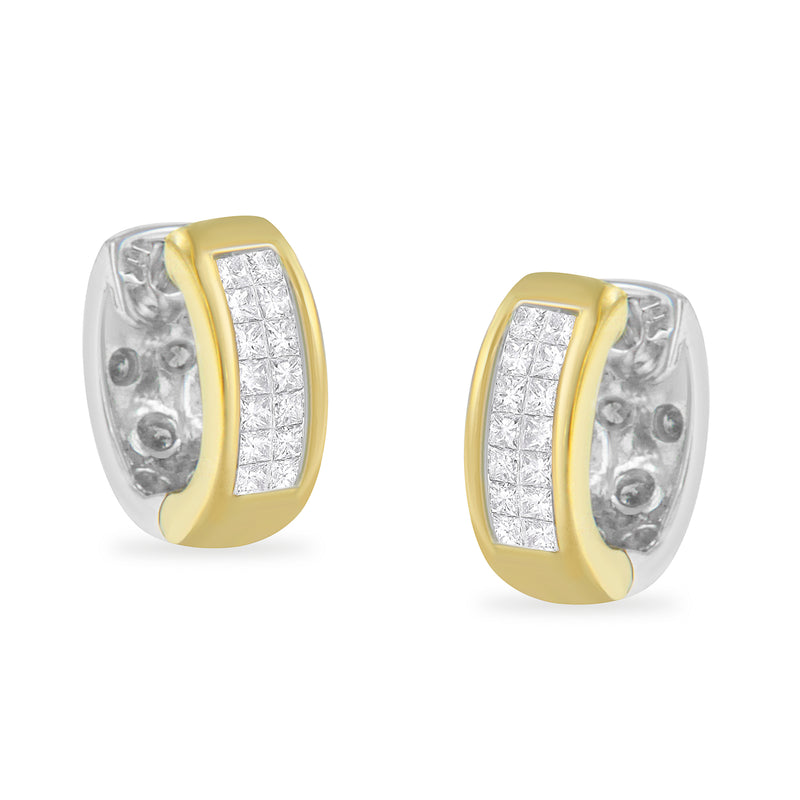 14K Two-Toned Gold Round and Princess Cut Diamond Earrings (H-I, SI1-SI2)