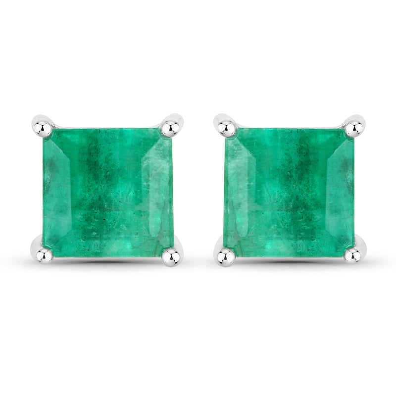 0.90 Carat Genuine Zambian Emerald 14K White Gold Earrings