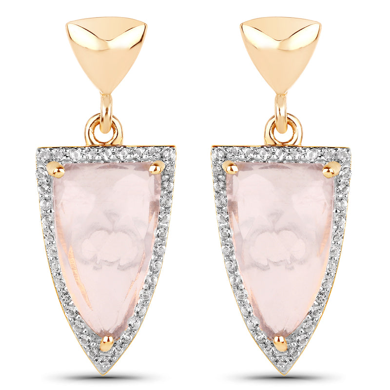 14K Yellow Gold Plated 7.36 Carat Genuine Rose Quartz and White Topaz .925 Sterling Silver Earrings