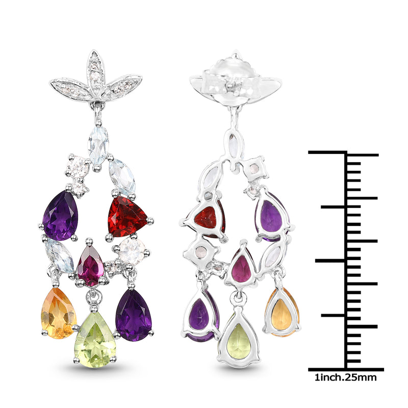 6.92 Carat Genuine Multi Stone .925 Sterling Silver Earrings