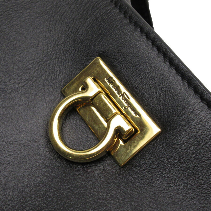 Salvatore Ferragamo Shoulder Bag Gancio Black Gold Leather