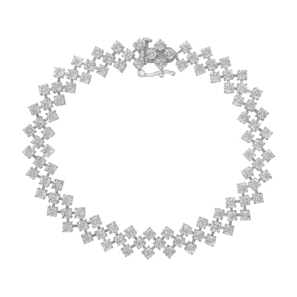 .925 Sterling Silver 1.0 cttw Miracle-Set Round Diamond "Zig Zag" Link Bracelet (I-J Color, I3 Clarity) -7.25