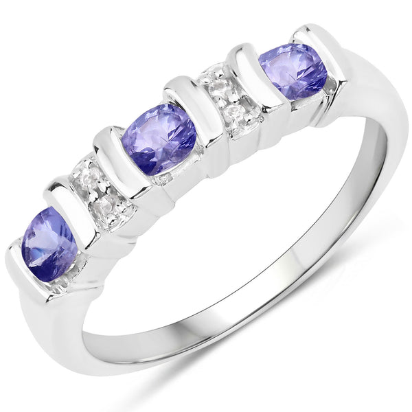 0.53 Carat Genuine Tanzanite and White Topaz .925 Sterling Silver Ring