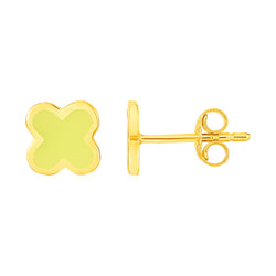 14k Yellow Gold and Enamel Yellow Clover Stud Earrings