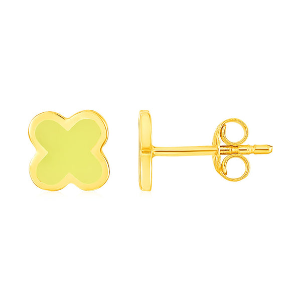 14k Yellow Gold and Enamel Yellow Clover Stud Earrings