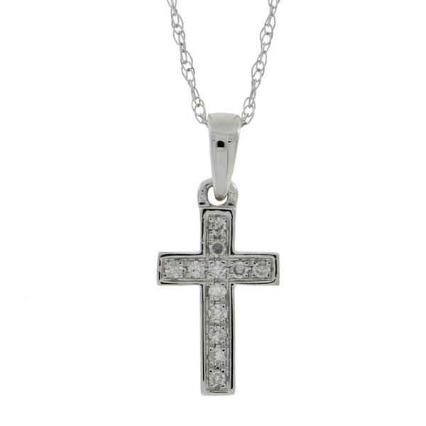 .05ct Diamond Cross Religious Pendant 14KT White Gold