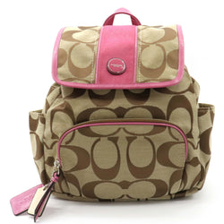 Coach Signature Backpack RuckSac Canvas Patent Leather Pink Beige F21928