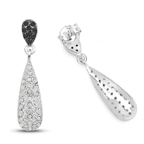 0.77 Carat Genuine White Diamond and Black Diamond .925 Sterling Silver Earrings