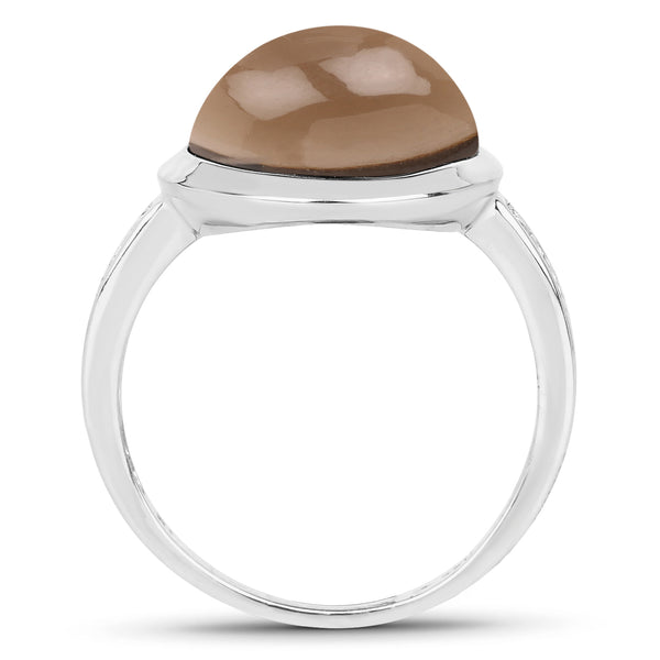 4.92 Carat Genuine Smoky Quartz and White Topaz .925 Sterling Silver Ring