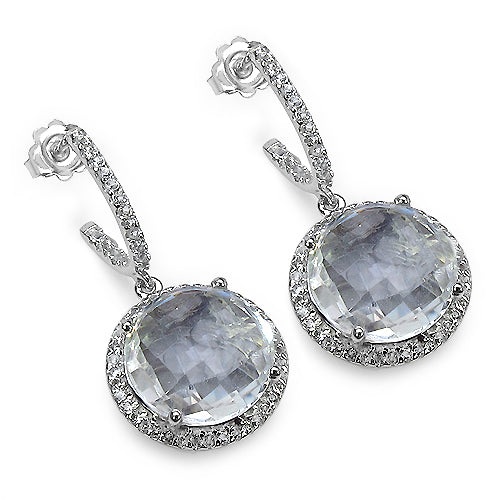 20.52 Carat Genuine Crystal Quartz & White Topaz .925 Sterling Silver Earrings