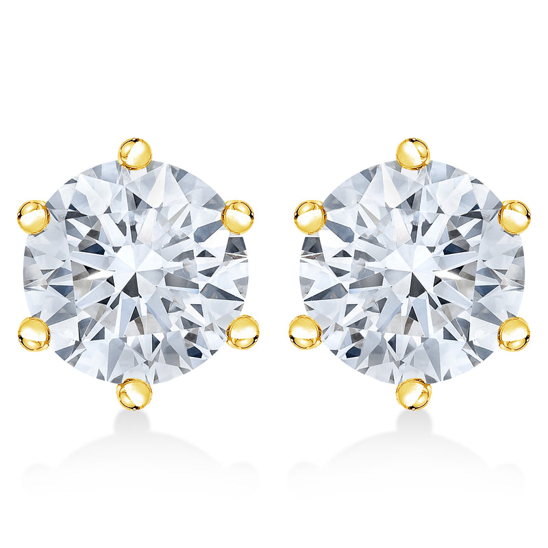 AGS Certified 2.00 Cttw Round Brilliant-Cut Near Colorless Diamond 14K Yellow Gold 6-Prong-Set Solitaire Stud Earrings with Screw Backs (F-G Color, I1-I2 Clarity)