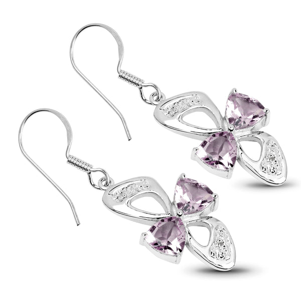 4.06 Carat Genuine Pink Amethyst & White Topaz .925 Sterling Silver Earrings