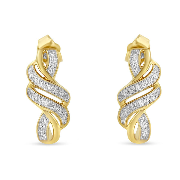 Yellow Plated Sterling Silver Round Cut Diamond Swirl Earrings (0.08 cttw, H-I Color, I2-I3 Clarity)