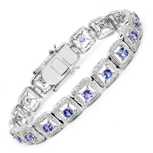 4.14 Carat Genuine Tanzanite .925 Sterling Silver Bracelet