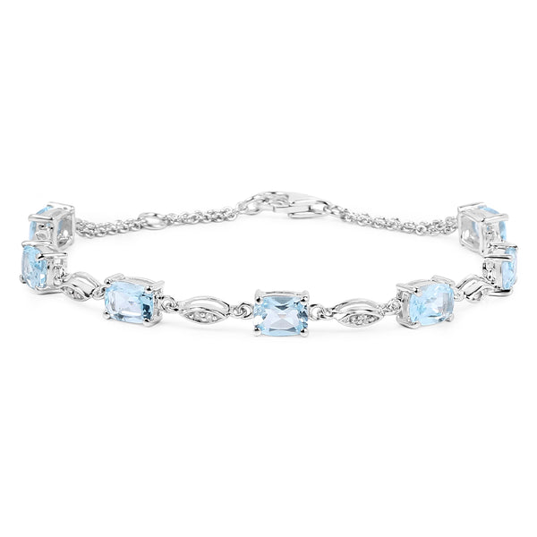 7.12 Carat Genuine Blue Topaz and White Topaz .925 Sterling Silver Bracelet