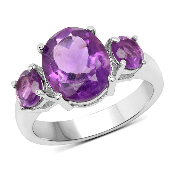 4.06 Carat Genuine Amethyst .925 Sterling Silver Ring