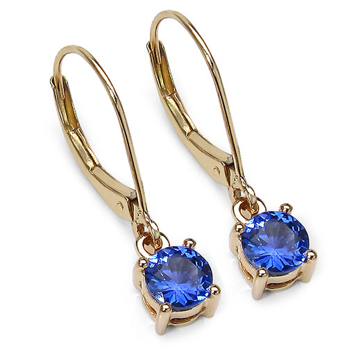 0.94 Carat Genuine Tanzanite 14K Yellow Gold Earrings