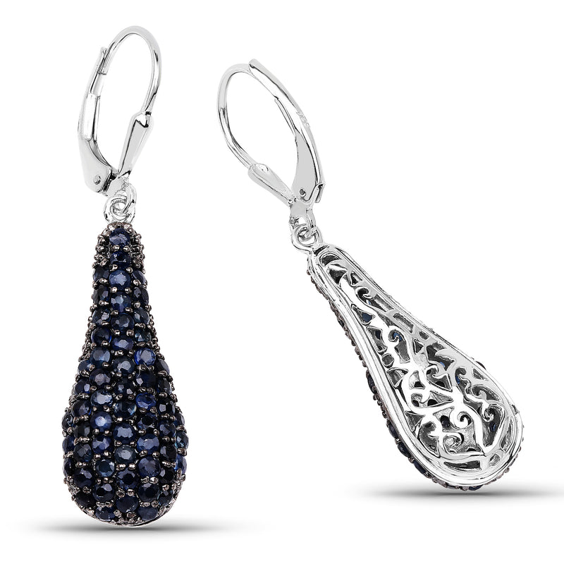 3.42 Carat Genuine Blue Sapphire .925 Sterling Silver Earrings