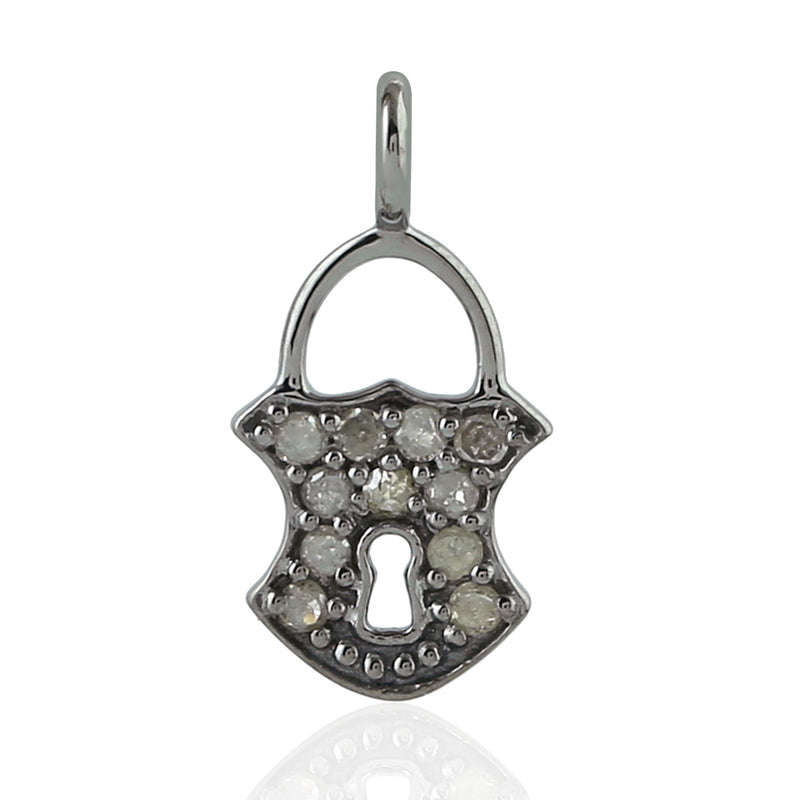 0.11ct Pave Diamond Padlock Charm Pendant 925 Sterling Silver Jewelry Gift