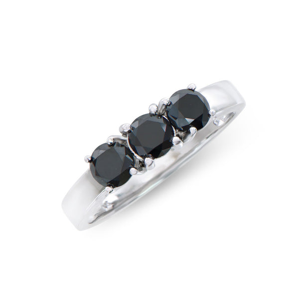 1.26 CTS TW CERTIFIED DIAMONDS 14K WHITE GOLD DESIGNER 3 STONE  RING WITH BLACK COLOR DIAMONDS