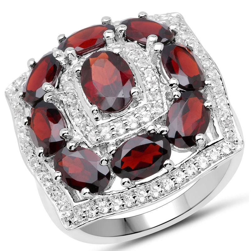 5.52 Carat Genuine Garnet and White Topaz .925 Sterling Silver Ring