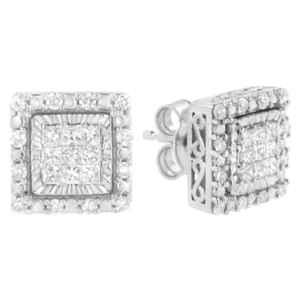 10K White Gold 1/2 cttw Invisible Set Princess-Cut Diamond Square Stud Earring (I-J Color, I1-I2 Clarity)