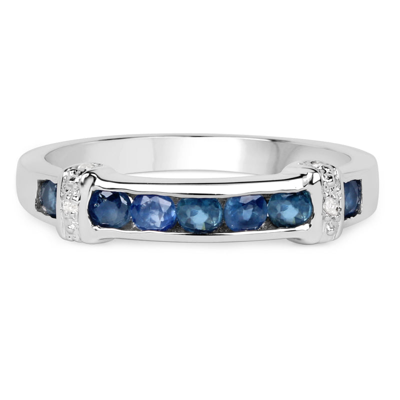 0.59 Carat Genuine Blue Sapphire & White Topaz .925 Sterling Silver Ring