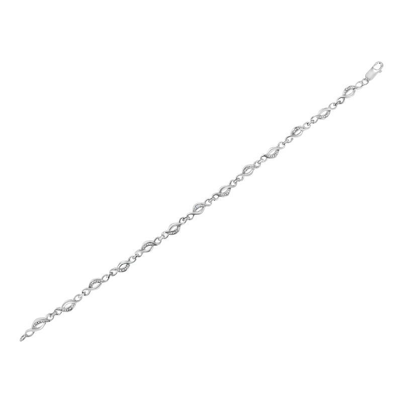 .925 Sterling Silver Prong Set Diamond Accent Curved Spiral Link Bracelet (I-J Color, I3 Clarity) - 7.25"