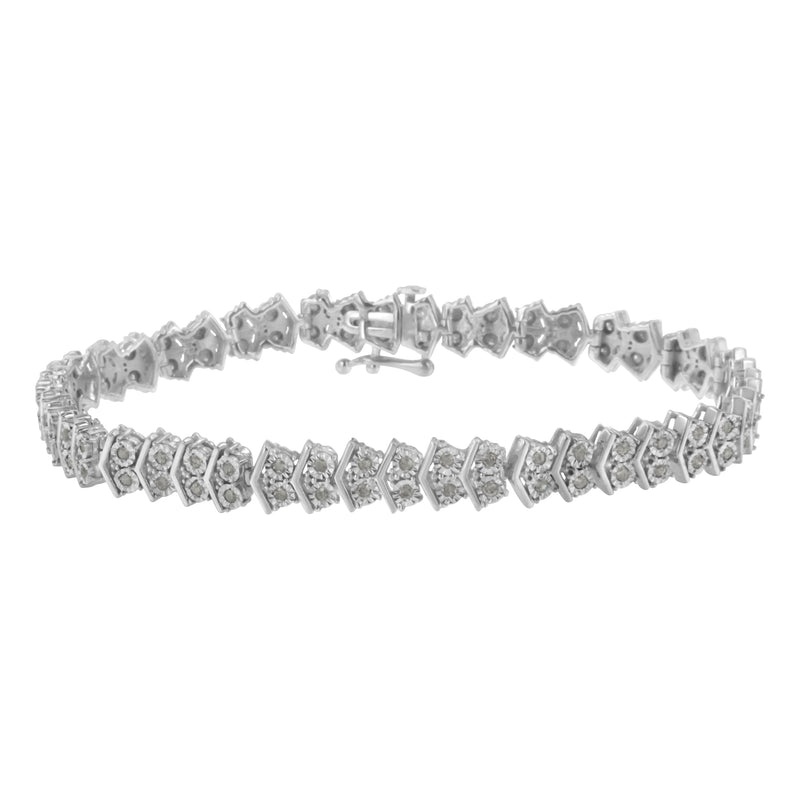 .925 Sterling Silver 1.0 cttw Diamond "Arrow" Shape Tennis Link Bracelet (I-J Color, I3 Clarity) -7.25"