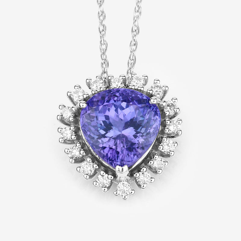 3.25 Carat Genuine Tanzanite and White Diamond 14K White Gold Pendant