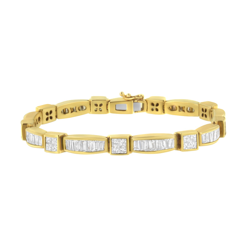 14K Yellow Gold Multi--Cut Diamond Box Square Link Bracelet(7.33 cttw,H-I Color,SI1-SI2 Clarity)