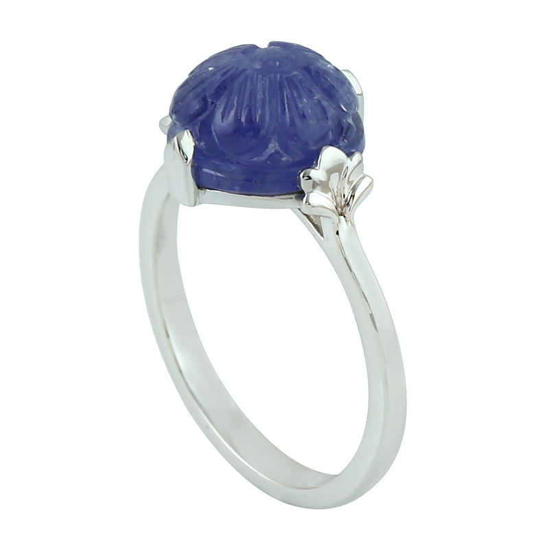 5.21 Natural Tanzanite Cocktail Ring 18k White Gold Jewelry
