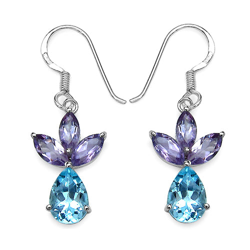 6.90 ct. t.w. Blue Topaz and Amethyst Earrings in Sterling Silver