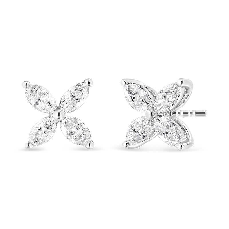 14K White Gold 1.0 Cttw Marquise Diamond 8 Stone Floral Leaf Stud Earrings (H-I Color, SI2-I1 Clarity)