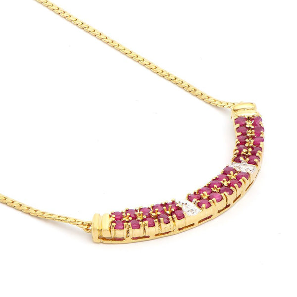 2.29 TW CTS RUBY AND DIAMONDS 18K GOLD PLATED 2 ROW DESIGNER NECKLACE SIZE 18 INCHES