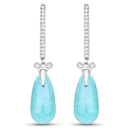 8.99 Carat Genuine Amazonite and White Topaz .925 Sterling Silver Earrings