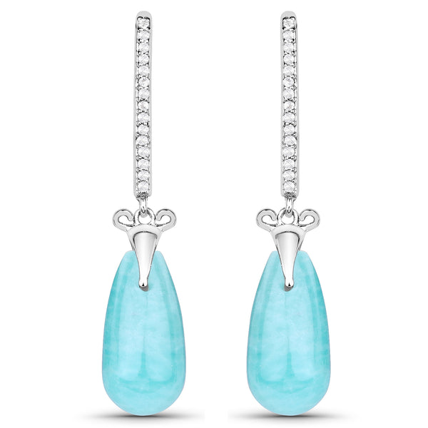 8.99 Carat Genuine Amazonite and White Topaz .925 Sterling Silver Earrings