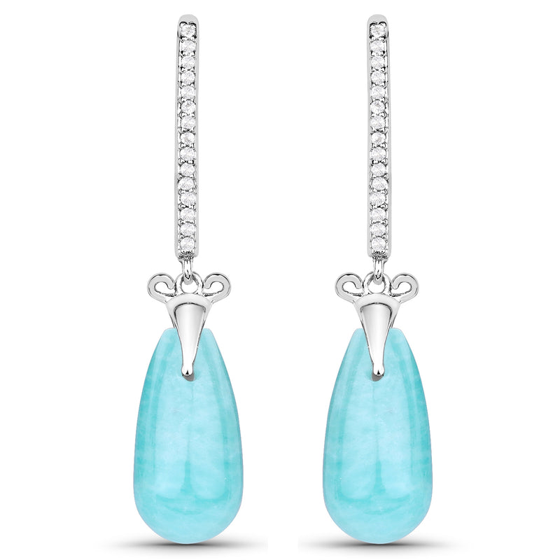 8.99 Carat Genuine Amazonite and White Topaz .925 Sterling Silver Earrings