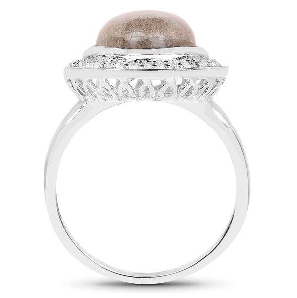 5.43 Carat Genuine Labradorite and White Topaz .925 Sterling Silver Ring