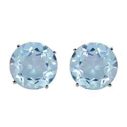 925 Sterling Silver Women  Stud Earring Sky Blue Topaz Round