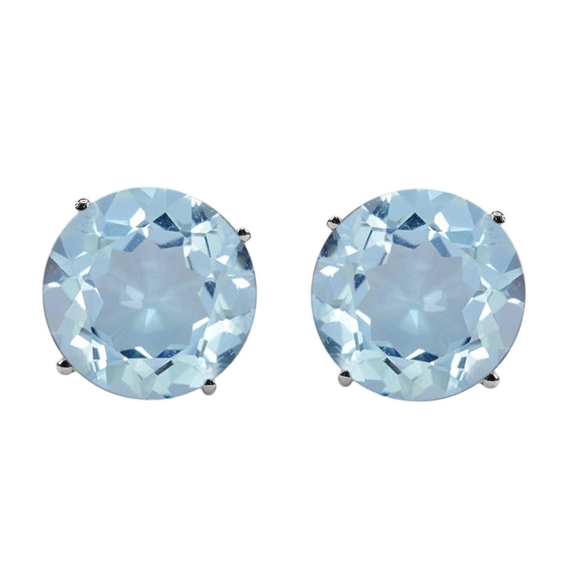 925 Sterling Silver Women  Stud Earring Sky Blue Topaz Round