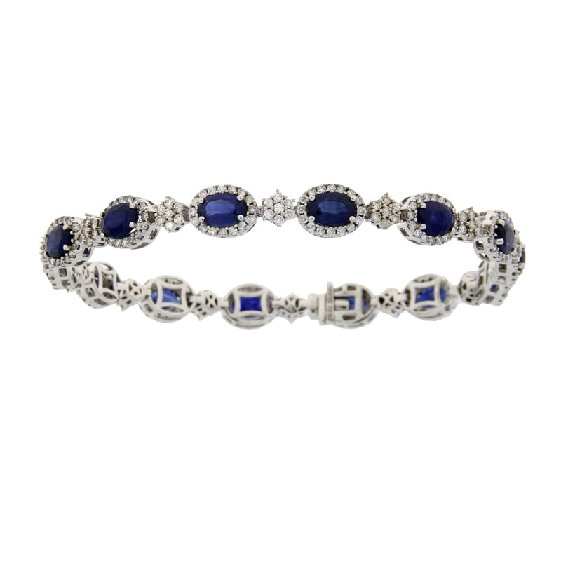 Sapphire Diamond Tennis Bracelet 14KT White Gold