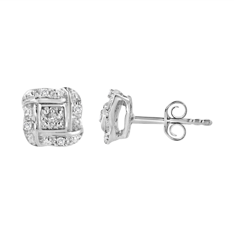 .925 Sterling Silver Round-Cut Diamond Accent Swirl Square Knot Stud Earrings (H-I Color, I2-I3 Clarity)