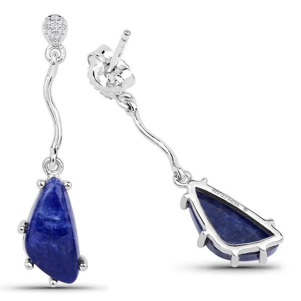 3.75 Carat Genuine Blue Aventurine and White Topaz .925 Sterling Silver Earrings