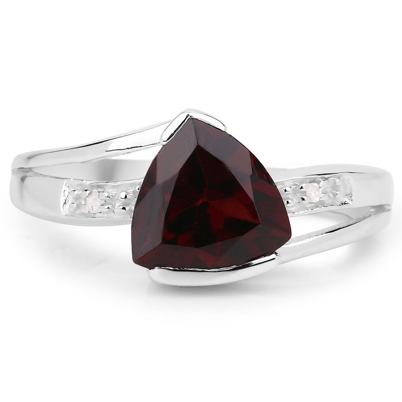 2.01 Carat Genuine Garnet and White Diamond .925 Sterling Silver Ring