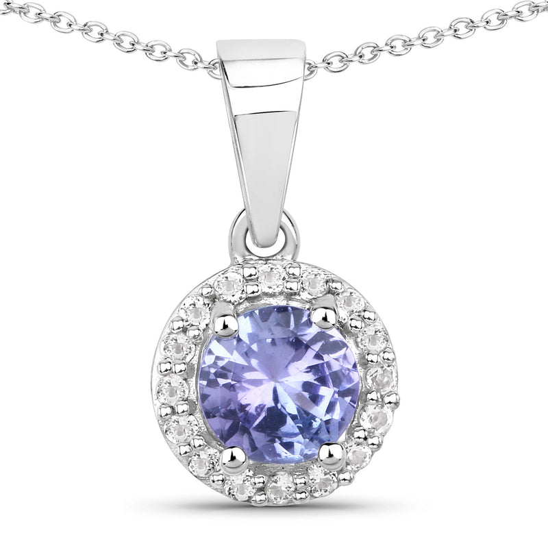 0.55 Carat Genuine Tanzanite and White Topaz .925 Sterling Silver Pendant